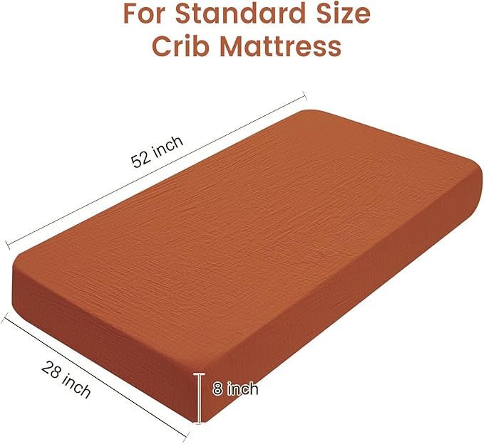 Muslin Crib Sheets for Boys Girls, 2 Pack 100% Cotton Soft Breathable Fitted Baby Sheet Set, 28x52 Inch Fits Standard Crib and Toddler Mattresses, Brown & Grey