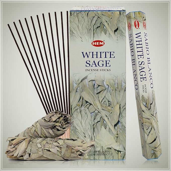 Trumiri Incense Stick Holder Bundle with Hem White Sage 20g Incense Sticks - Pack of 6 (Approx 120 Sticks)