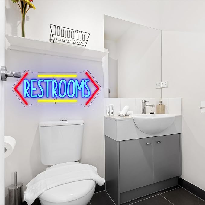 Restroom Neon Sign for Wall Decor, Toilet Led Signs for Bathroom, Unisex Bathroom Sign, USB Dimmable Neon Lights for Restrooms Shop Business Market Store Restaurant Bathroom Bar Hotels