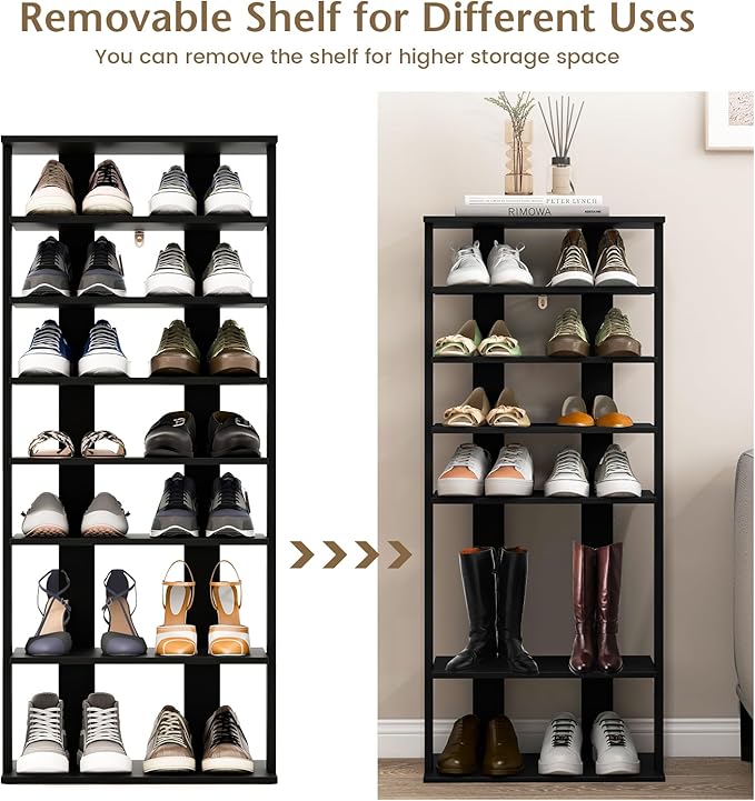 Tangkula 8-Tier Vertical Shoe Rack, Space-Saving Corner Shoe Organizer for 14 Pairs, Narrow Shoe Storage for Entryway, Front Door, or Closet
