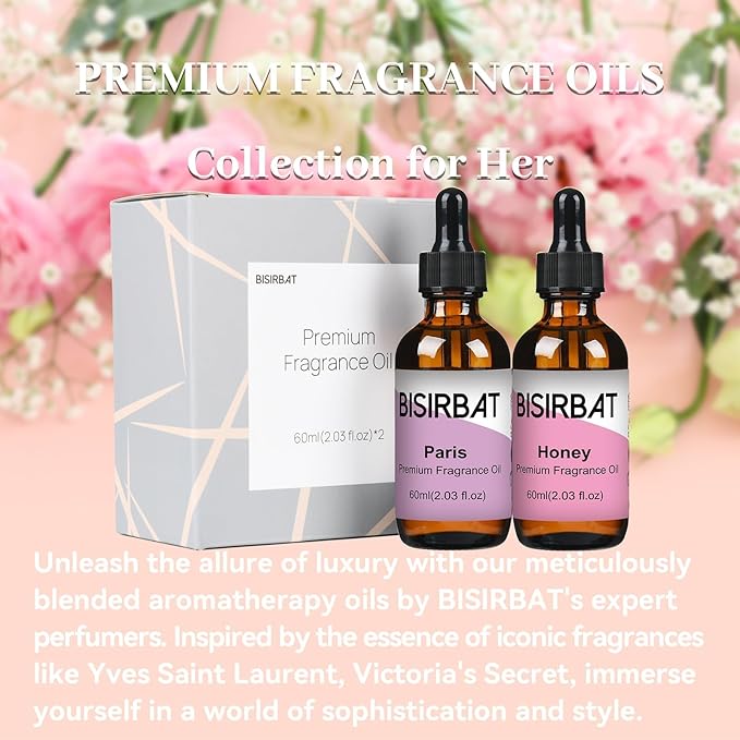Fragrance Oil Set Ladies, Paris&Honey - Blend Essential Oils for Home, for Aromatherapy Diffuser Humidifier Vaporizer, Reed Diffuser Oils Refills, Highly Concentrated and Long Lasting - 60mlx2