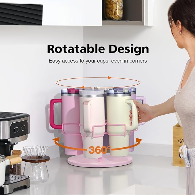 Water Bottle Organizer for Stanley 40 oz, Rotating Stanley Cup Organizer Holder, Tumbler Organizer Holder, Stanley Cup Accessories, Easy to Install, Pink（Patented Product）