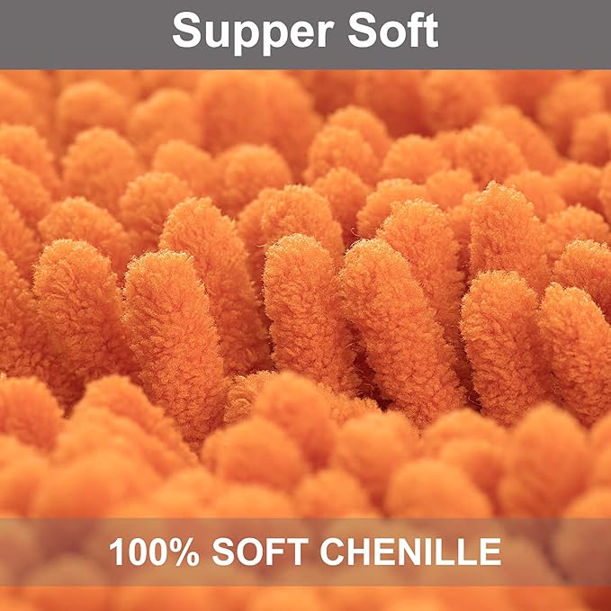 VAGAU Bathroom Rugs 2 Pieces Chenille Bath Rug Mat, Extra Thick and Soft Absorbent Bath Rugs, Machine Washable, Non-Slip Plush Bath Mats for Tub, Shower, and Bath Room (Orange)