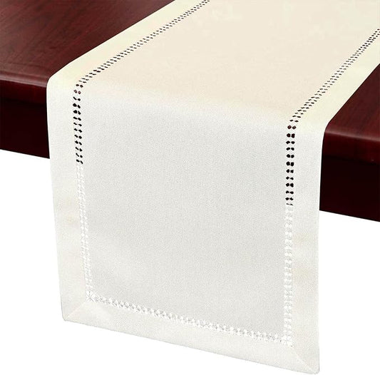 Grelucgo Handcrafted Solid Color Dining Table Runner, Dresser Scarf, Double-Hemstitched (Cream, 14 x 54)