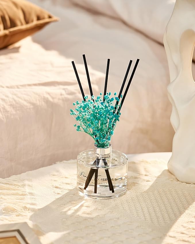M&SENSE Reed Diffuser Set with 7 Sticks | 7.0oz Fresh Lemon & Freesia & Magnolia Scent, Long Lasting Floral Fragrance, Home Diffuser with Baby's Breath Flower Gifts for Friends Teachers & Mothers Day