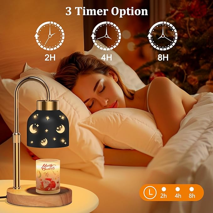 Candle Warmer Lamp with Timer, Black - Wax Melt Warmer, Adjustable Height, Ideal for Jar Candles, Perfect House Warming Gift for Women on Christmas