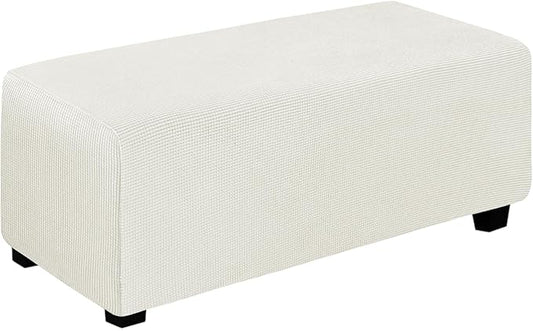 Easy-Going Stretch Ottoman Cover Folding Storage Stool Furniture Protector Soft Rectangle Slipcover with Elastic Bottom (Ottoman X-Large,Cream)