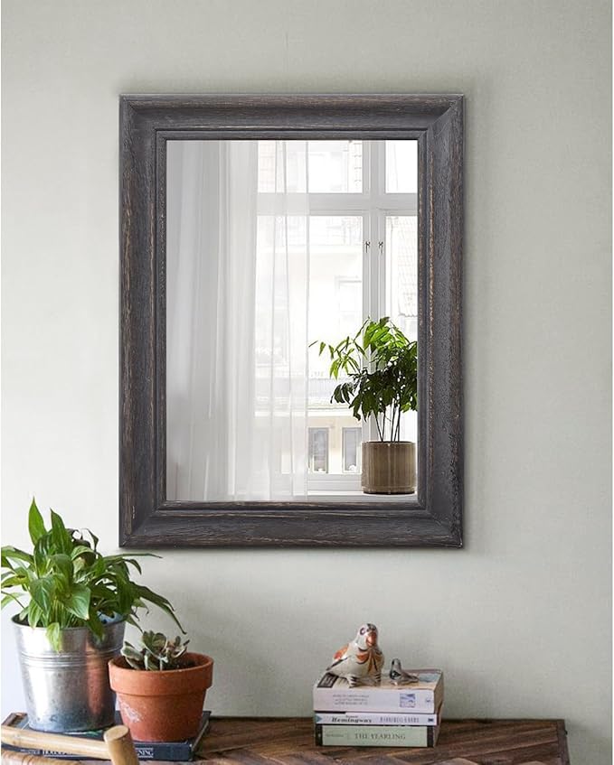 Wooden Mirror Rectangle Retro Hanging Mirrors for Farmhouse Modern Bathroom Bedroom Wall Decor