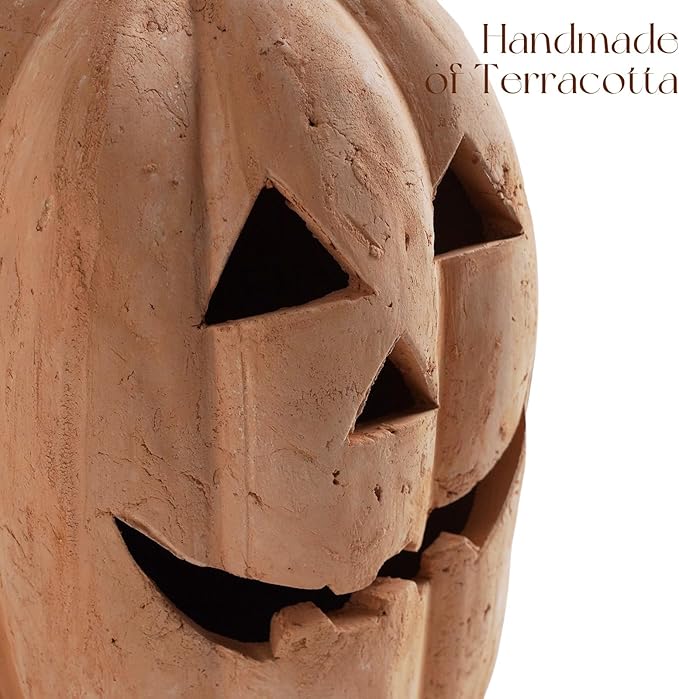 Fall Decor - Halloween Decorations - Handmade Terracotta Pumpkin Jack O' Lantern Outdoor Indoor -Cute Halloween Farmhouse Autumn Festival Decoration for Home Table Porch Mantel Front Door Room(Large)
