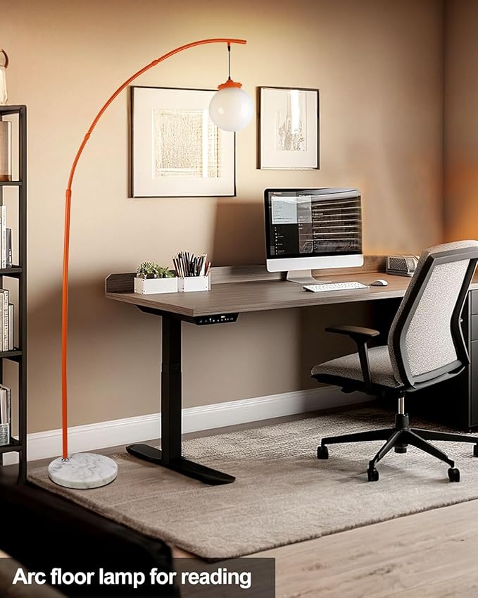 Lightdot Arc Floor Lamp for Living Room, 76Inch Tall Standing Lamp with Marble Base and Globe Bulbs Included, 3000K Warmwhite Modern Mid Century Floor Lamp for Bedroom & Home Office-Orange