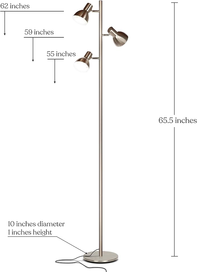 Brightech Ethan Dimmable Floor Lamp for Bedroom Reading & Living Room Decor - Modern LED Tall Tree Lamp for Offices - Nickel