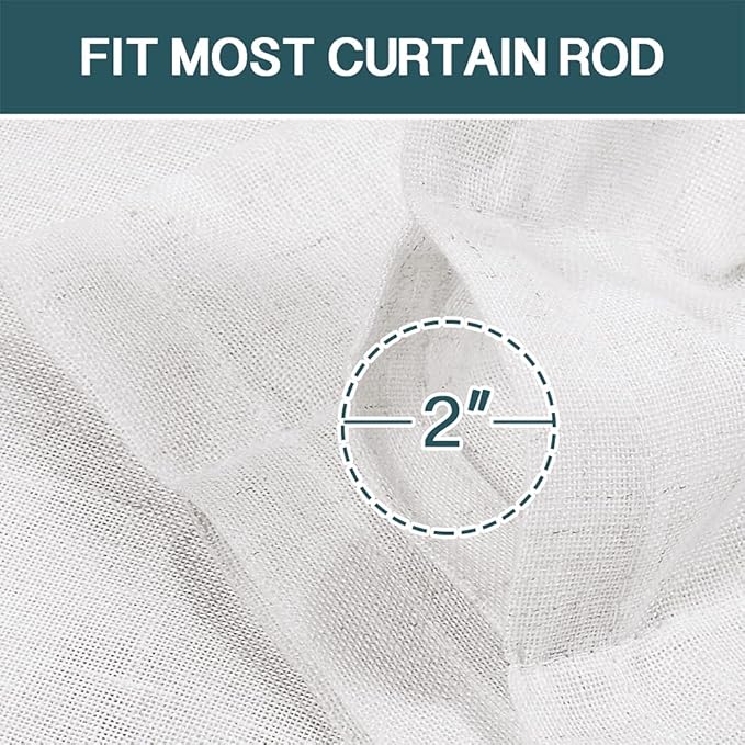 FantasDecor White Sheer Linen Curtains for Living Room 84 inch Length Rod Pocket Flax Linen Burlap Semi Sheer with Light Filtering Privacy Window Treatments for Bedroom, W52 x L84, White