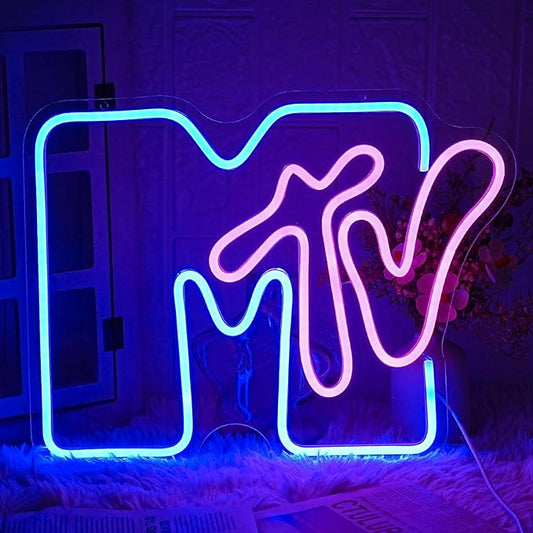 Neon Sign for Wall Decor - Music Light Up LED Sign for Bedroom, Record Room, Recording Studio, Bar - Blue Letter Decoration