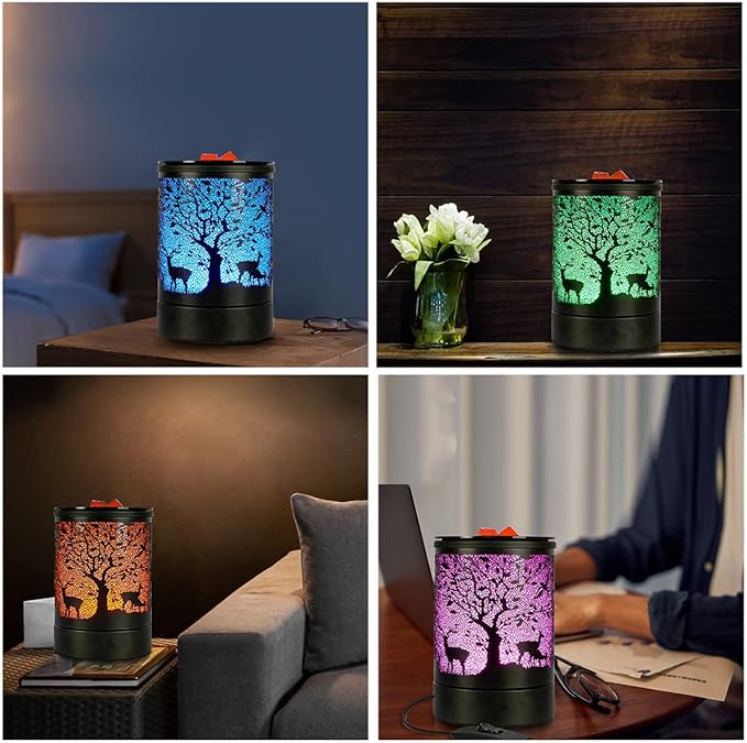 Deer Forest Scented Wax Melts Warmer with 7 Colors Changing Led Light Oil Burner Tart Candle Melter for Home Decor