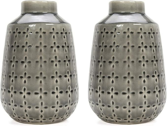 Hosley Set of 2 Grey Ceramic Vase 7.25" High. Ideal Gift for Floral Arrangements Home Weddings Party Spa Meditation Home Office