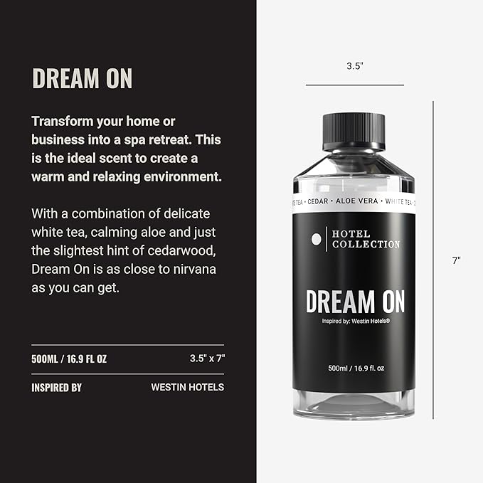 Hotel Collection Essential Scent Oil - Scent Includes White Tea, Cedarwood & Amber - Aromatic Oils for a Room Diffuser & Air Freshener - Aromatherapy Fragrance for Home - Dream On, 16.9 fl oz