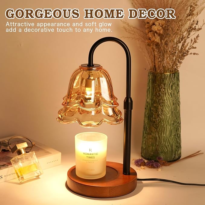 Candle Warmer Lamp with Timer & Dimmer, Adjustable Height, House Warming Birthday Gifts for Women Mom, Flower Candle Lamp Warmer, Wax Warmer Lamp for Jar Candles with 2 Bulbs