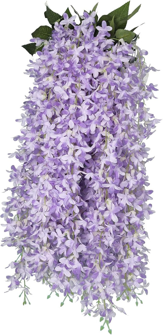 Artificial Lilac Flowers Garland 8Pcs-24Branches 33.5in Fake Syringa Wisteria Vines Faux Silk Lilac Hanging Floral Decoration for Indoor Outdoor Wedding Arch Birthday Party Garden Balcony (Purple)