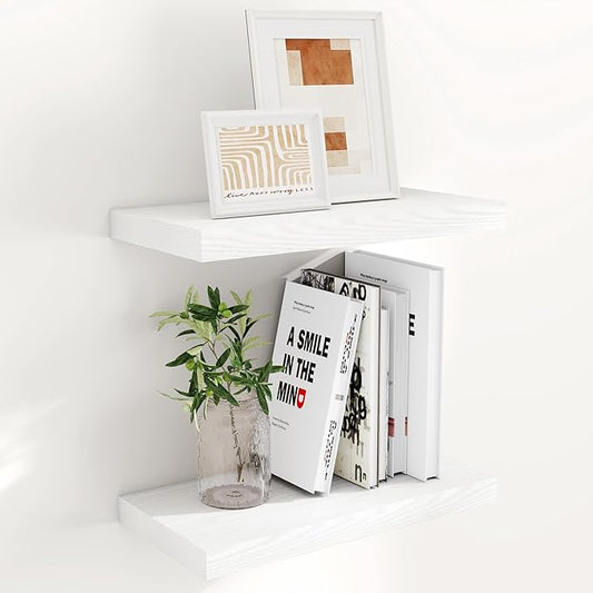 Fun Memories White Floating Shelves, 9 Inch Deep Floating Shelves for Wall, 16" x 9" Wall Shelves Set of 2, Deep Bathroom Shelves for Home Storage, Wide White Floating Shelf for Living Room, Kitchen