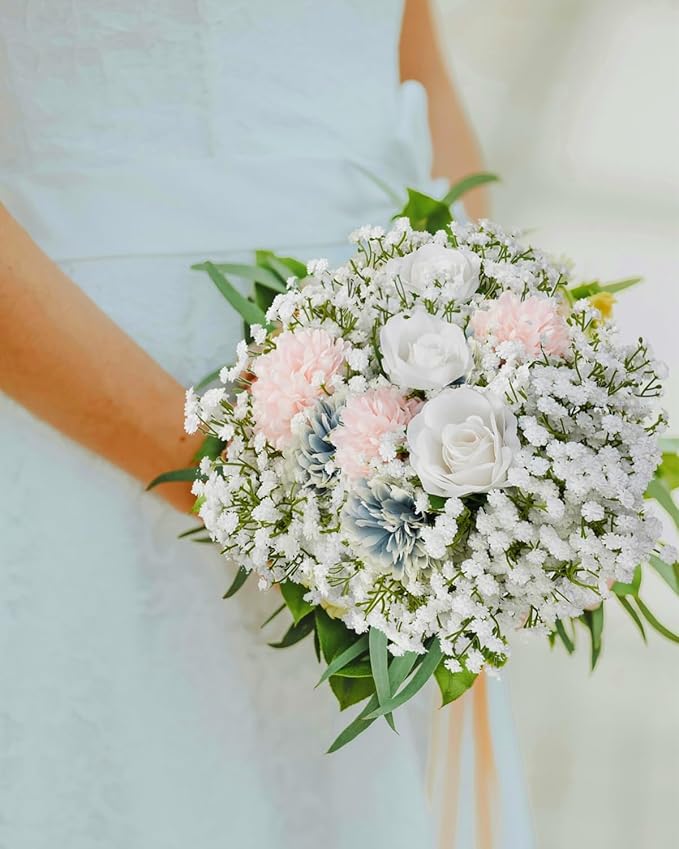 Babys Breath Artificial Flowers, 48Pcs Fake Baby Breath Flowers Artificial Bulk 11inch White Faux Gypsophila Real Touch Flowers for Outdoors Wedding DIY Bouquet Arrangement Home Garden Decor