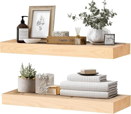 24x8x1.6 inch Floating Shelves Set of 2 – Solid Wood Rustic Wood Wall Mounted Shelf for Kitchen, Bathroom, Living Room