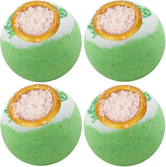 Green Tea Coarse Salt Bath Bombs Balls,4 Pack Gift Set,Moisturizing Dry Skin,Fizzy Spa,Relaxation,Self Care,Relaxing,Bubble Bath Bomb Idea for Men Women