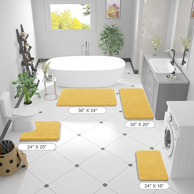 OLANLY Bathroom Rugs 70x24, Extra Soft Absorbent Chenille Bath Rugs, Rubber Backing Quick Dry, Machine Washable Bath Mats for Bathroom Floor, Tub and Shower, Home Decor Accessories, Yellow