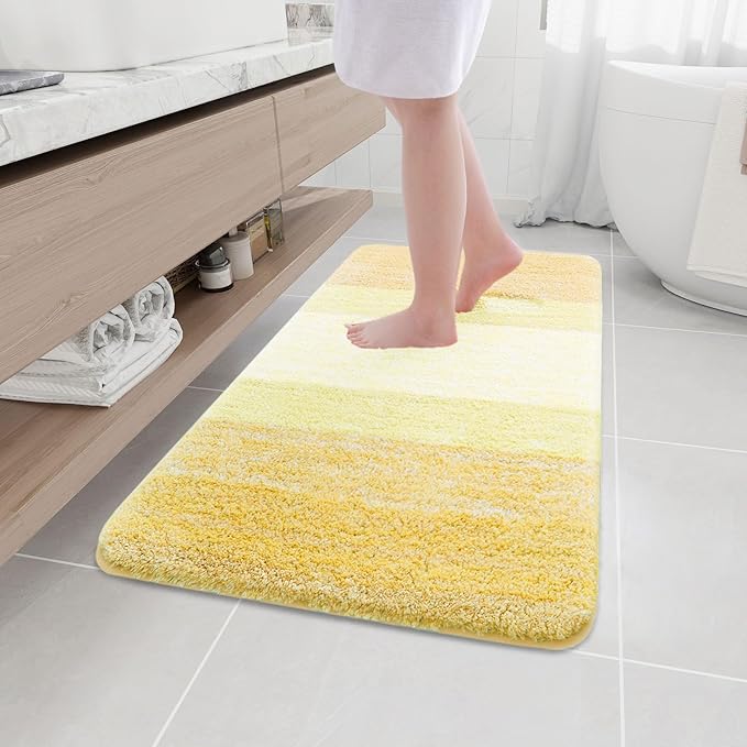 Arotive Microfiber Bathroom Rugs, Shaggy Soft and Absorbent Bath Rug, Non-Slip, Thick Plush Machine Washable Dry Bath Mats for Bathroom, Tub and Shower, 44x24, Light Yellow