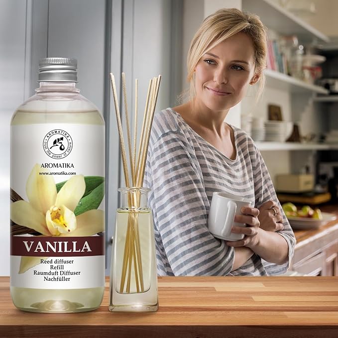 Reed Diffuser Refill Vanilla 3 * 17Fl Oz - 3x500ml - Fragrance Oil Reed Diffuser Refill - Home Fragrance - Vanilla Scent - Room Freshener - Vanilla Aroma 50.7 Fl Oz - Fresh and Long Lasting