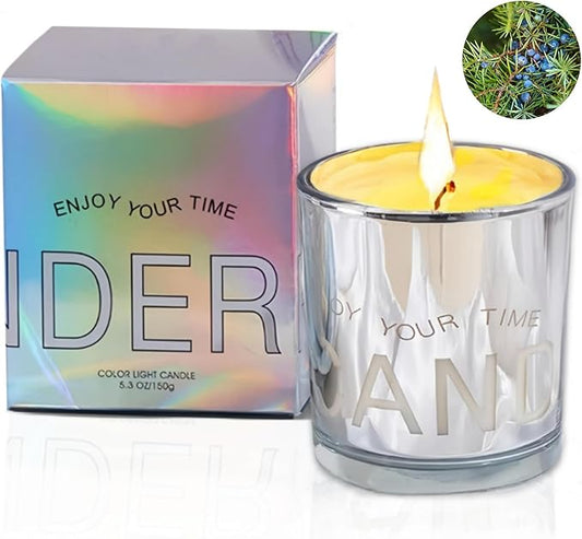 Scented Candle Jar with Colorful Light - Personalized Soy Candles Non Toxic: Natural Essential Oil Long Lasting Fragrance Candle for Home Meditation Aromatherapy Gift for Women Men (5.3Oz)