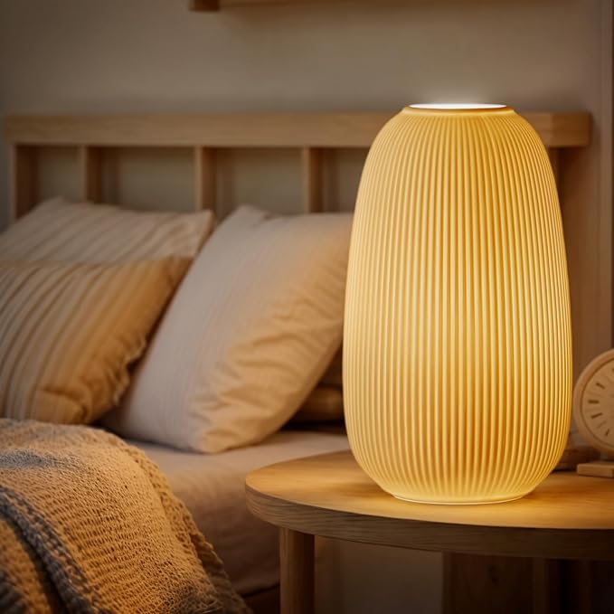 RONDURE 9.5" Modern Table Lamp, Modern Bedside Lamps for Bedroom, Living Room and Nightstand, White Translucent Ceramic Shade, Warm Ambient Lighting, Home Decor