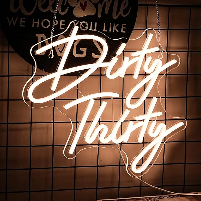 Dirty Thirty Neon Sign 30th Birthday Party Neon Signs Dimmable Warm Letter LED Neon Lights USB Powered with Switch for Wall Decor Bar Club Hotel Restaurant Party