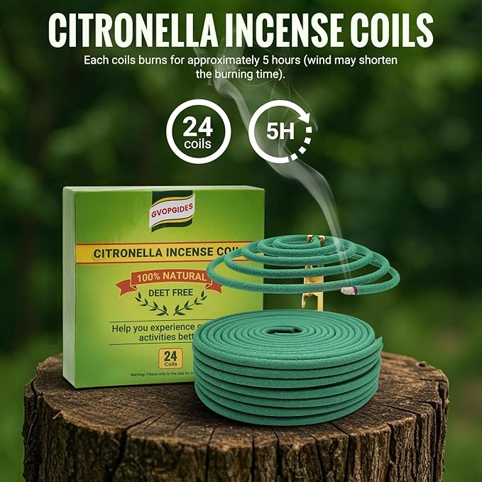 Citronella Incense coils, Made from Natural Plants, Suitable for Outdoor, Living Room, Terrace use (24 coils and 1 Coil Holders)