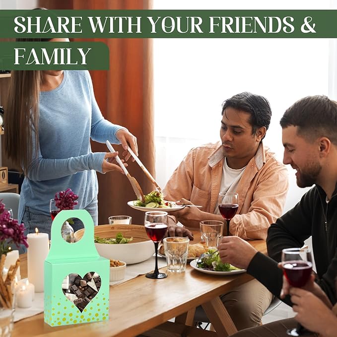 Megitzuu 50 Pieces Wine Bottle Box with Window, Green Wine Boxes for Gifts Hanging Foldable Wine Gift Boxes Kraft Paper Wine Bottle Hanger Favor Box for Holding Candy Truffles Chocolate Cookies