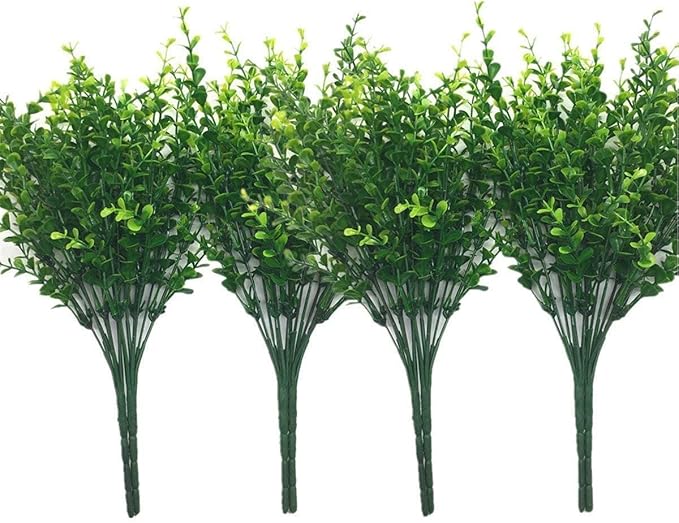CATTREE Artificial Eucalyptus Plants, Plastic Christmas Decorations Fake Shrubs Bushes Green Leaves Wedding Indoor Outdoor Home Garden Verandah Kitchen Office Table Centerpieces Arrangements 8 pcs