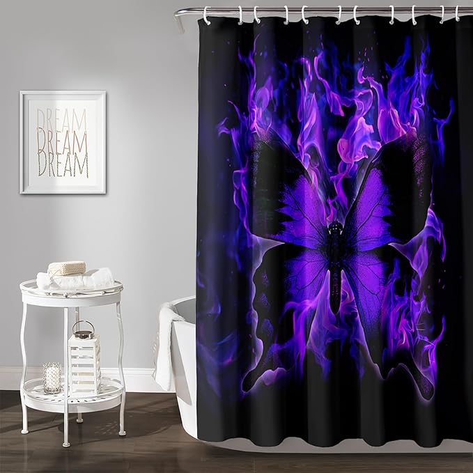 AILONEN Butterfly Shower Curtain for Bathroom, Purple Fire Butterfly Bath Curtain,Minimalism Fashion Bathroom Curtain,36" W*72" H Polyester Waterproof with 12 Plastic Hooks