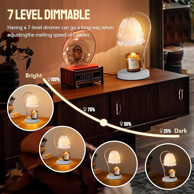 Candle Warmer Lamp with Dimmer - Electric Candle Lamp with Timer for Jar Candles Scented Candles, Plug-in Wax Warmer Lamp for Home & Office with 2 Bulb (White Peony)