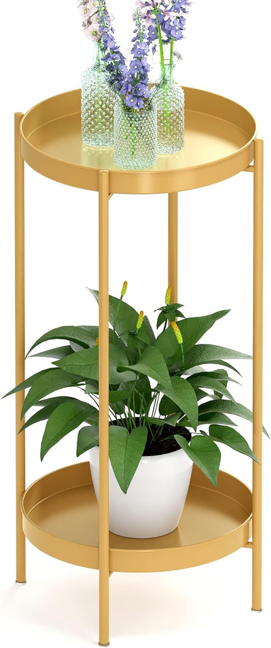 OVICAR Plant Stand Indoor Outdoor - Flower Pot Holder Metal Plant Rack Organizer, 2 Tiers Tall Plant Display Storage Shelf Table For Home Garden Patio Bathroom Office Living Room Balcony Corner (gold)