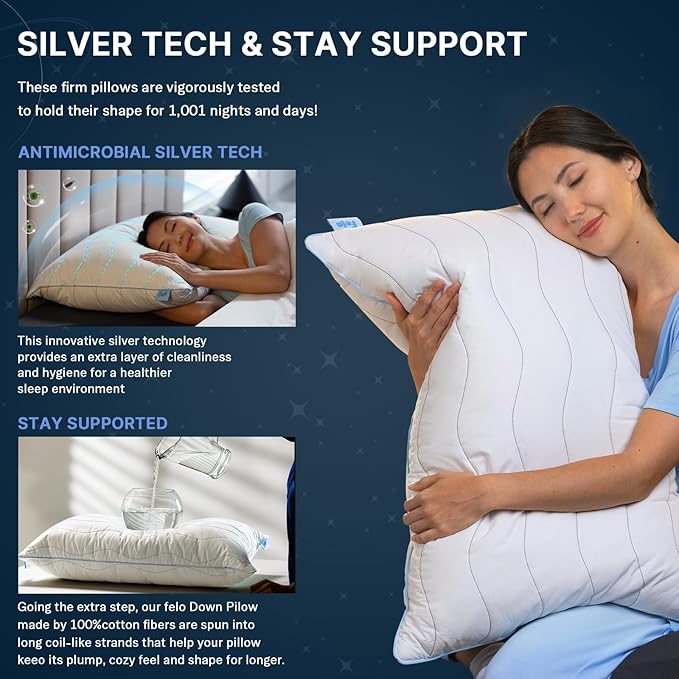 felo Feather Down Pillow King Size,CloudFusion Goose Pillow for Sleeping, Luxury Hotel Collection Bed Pillow, Supportive Soft Pillow for Side Back Pain Sleepers, 100% Organic Cotton Shell (20" x 36")
