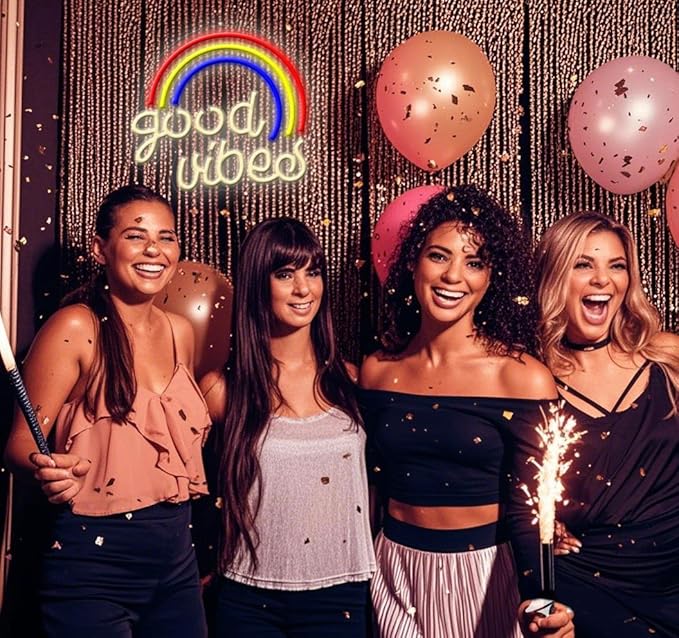 Rainbow GOOD VIBES Neon Sign - Multicolor Positive Vibes Light for Bedroom, Yoga Studio, Cafe, USB Dimmable, Shatterproof Wall Decor, Inspirational Gift(13x12 Inch)