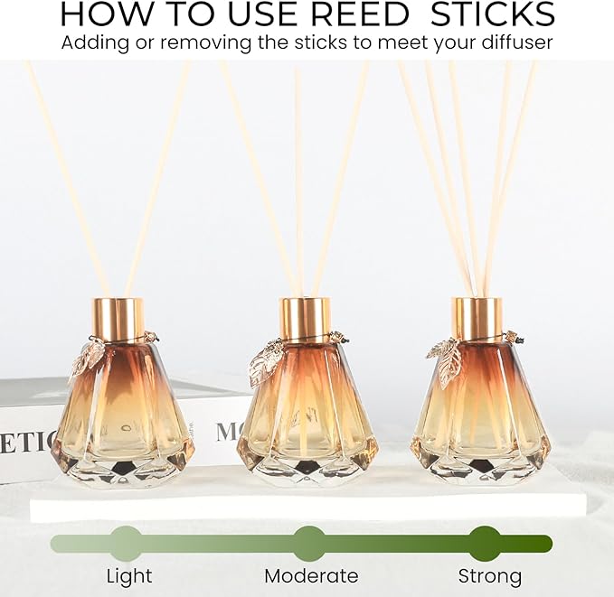 6PCS Reed Diffuser, Reed Diffuser Empty Bottles with 6PCS Delicate Gold Leaf Decor DIY, Glass Fragrance Diffuser Set with lids for Home, Bathroom, Refillable, Diamond Style Gold