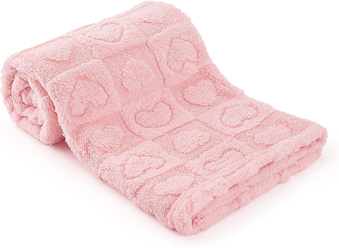 Plush Soft with Heart Checkered Baby Blanket,Fleece Infant Toddler Blankets for Girls Boys,Warm Lightweight Breathable Newborn Receiving Blankets for Crib Stroller 32"×37" (Light Pink, Heart)