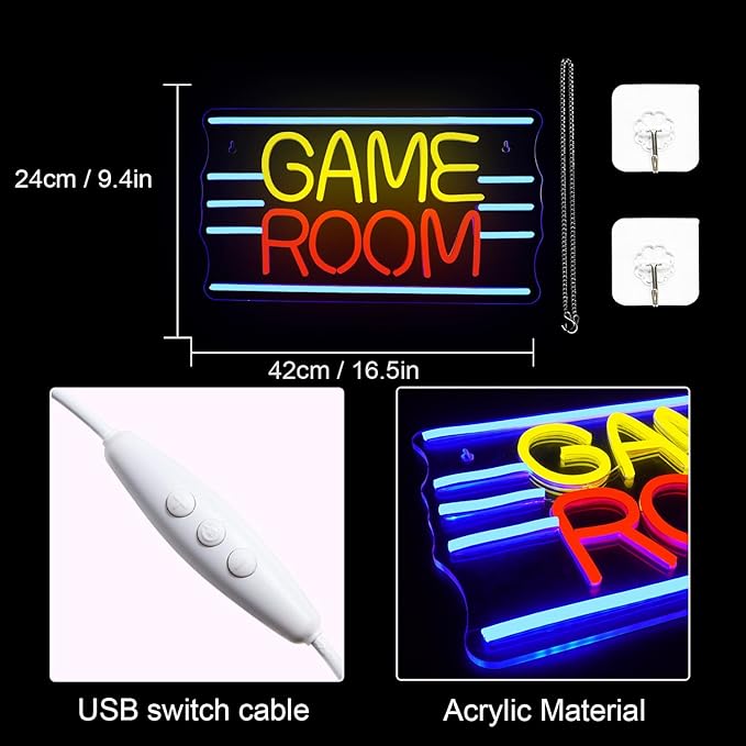LUCUNSTAR Game Room Neon Sign, Wall Decor Light With Dimmable Switches for Gaming, Play Room
