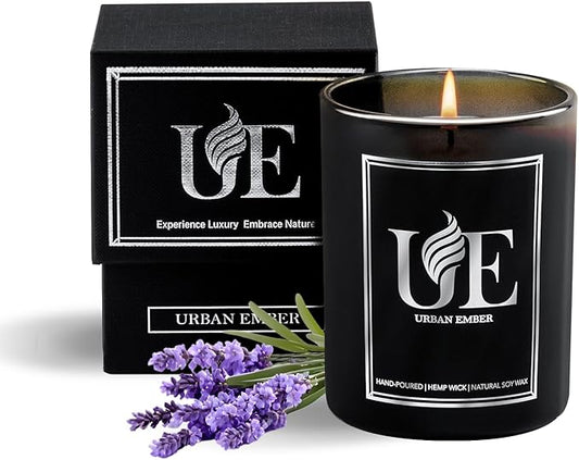 Lavender Scented Candle, Aromatherapy Candle for Home Scented - 55 Hours Long Lasting Soy Wax Candle - Strong Fragranced Black Candle Gift for Women & Men, 8 oz