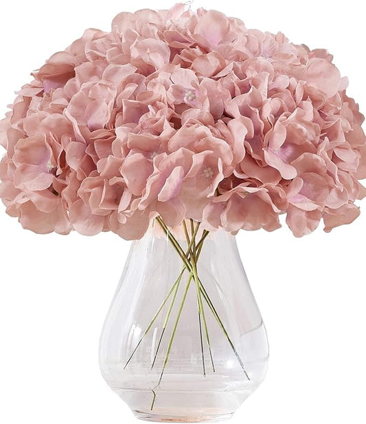 Dusty Rose Pink Artificial Hydrangea Flowers Heads 10 Fake Hydrangea Silk Flowers for Wedding Centerpieces Bouquets DIY Floral Decor Home Decoration with Stems(VASE NOT Included)