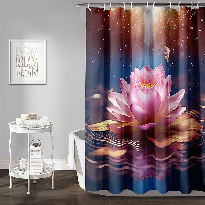 AILONEN Pink Flower Shower Curtain,Galaxy Floral Lotus Flower Bath Curtain,Polyester Waterproof for Bathroom with 12 Plastic Hooks 72" W*78" H