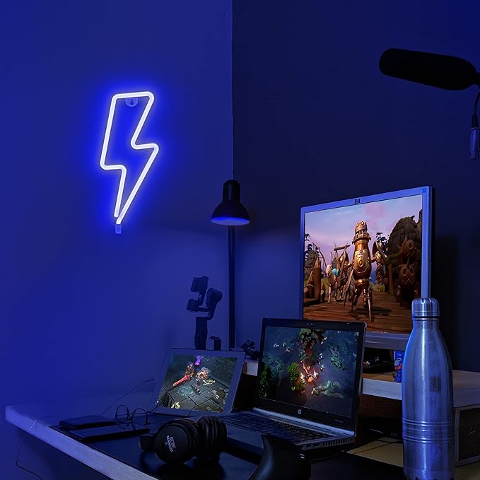 Lumoonosity Lightning Bolt Neon Signs, USB Powered Led Lightning Bolt Light with On/Off Switch, Lightning Neon Sign for Wall Decor, Hanging Led Signs, Neon Lights for Bedroom, Gaming Room Setup