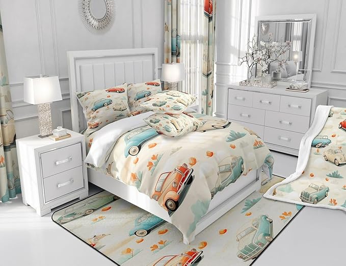 Feelyou Cartoon Car Fabric Shower Curtain for Kids Boys Girls Vintage Retro Car Bathroom Waterproof Accessories with 12 Hooks Colorful Shower Curtain Car Curtains,72x84 Inches