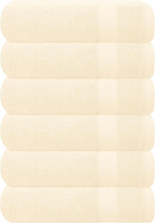 GLAMBURG Ultra Soft 6-Piece Hand Towel Set 16x28-100% Ringspun Cotton - Durable & Highly Absorbent Hand Towels - Ideal for use in Bathroom, Kitchen, Gym, Spa & General Cleaning - Ivory