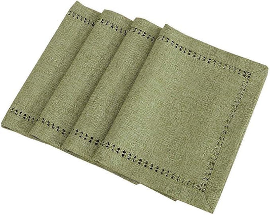 Grelucgo Set of 4 Handcrafted Solid Sage Green Color Dining Table Place-mats, Double-Hemstitched, Rectangular 12 x 18 Inch